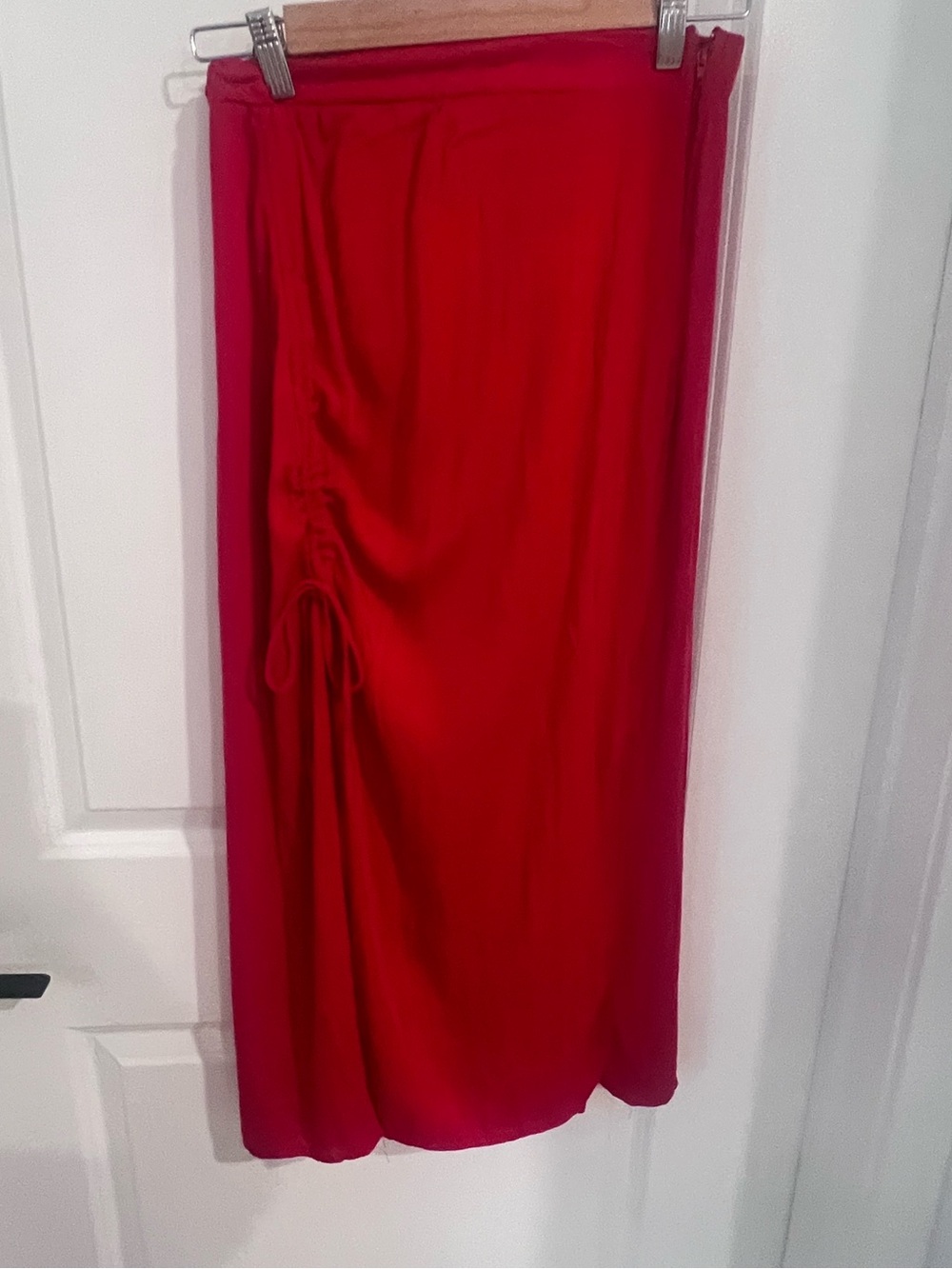 Elegant Red Maxi Skirt with Side Drawstring